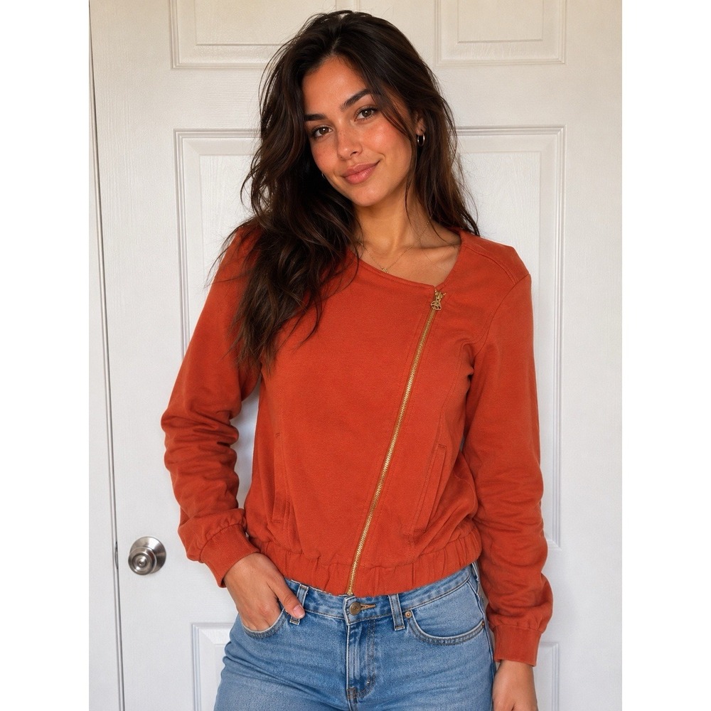 Stussy Orange Asymmetrical Zip Moto Jacket Small Y2K Skater Streetwear Casual